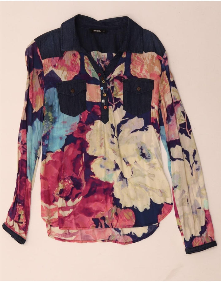 Desigual donna pullover camicia camicetta UK 10 piccolo floreale multicolore