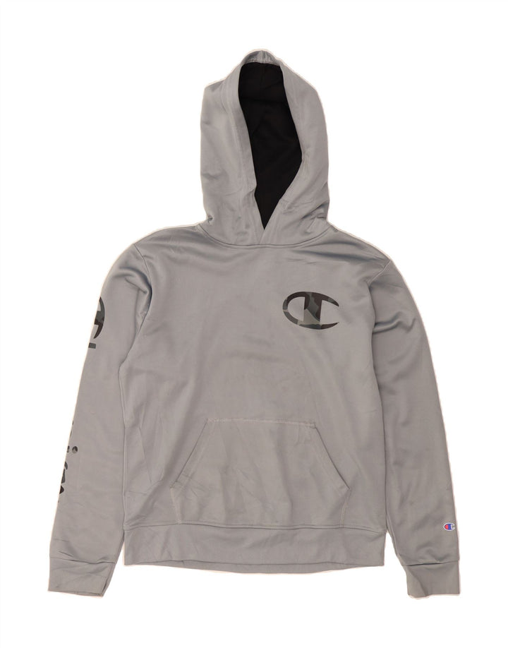 CHAMPION Boys Graphic Hoodie Jumper 14-15 Years Grey Polyester Vintage Champion and Second-Hand Champion from Messina Hembry 