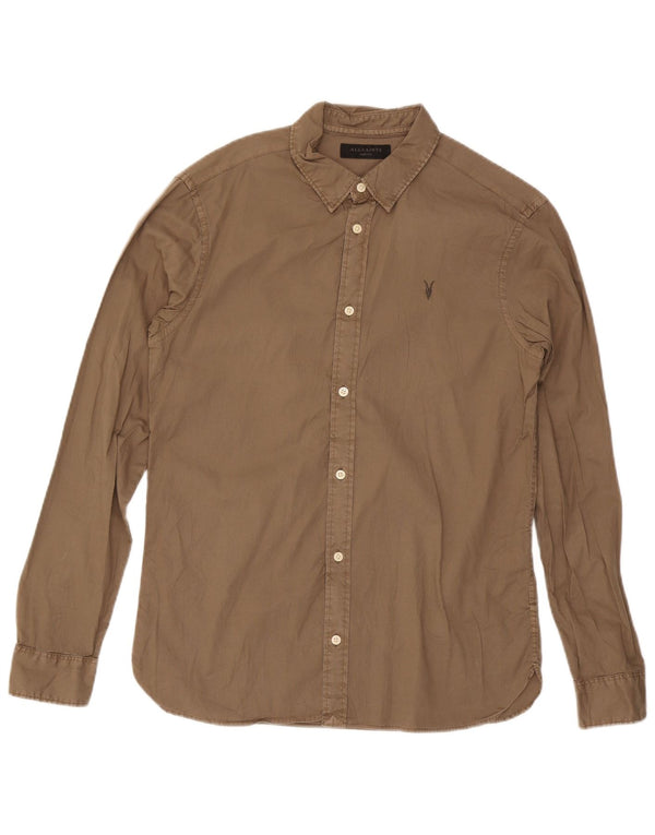 Camicia da uomo All Saints in cotone marrone medio