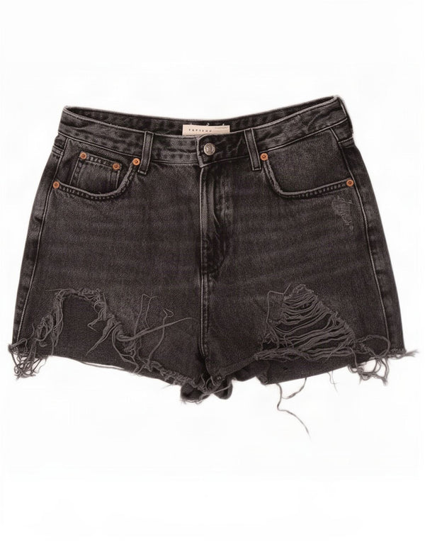 Pantaloncini in denim invecchiato mamma da donna Topshop UK 12 medio W30 cotone grigio