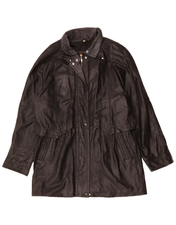 Cappotto oversize in pelle vintage da donna UK 16 grande nero