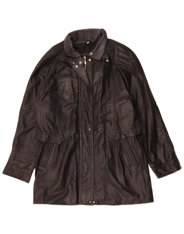 Cappotto oversize in pelle vintage da donna UK 16 grande nero