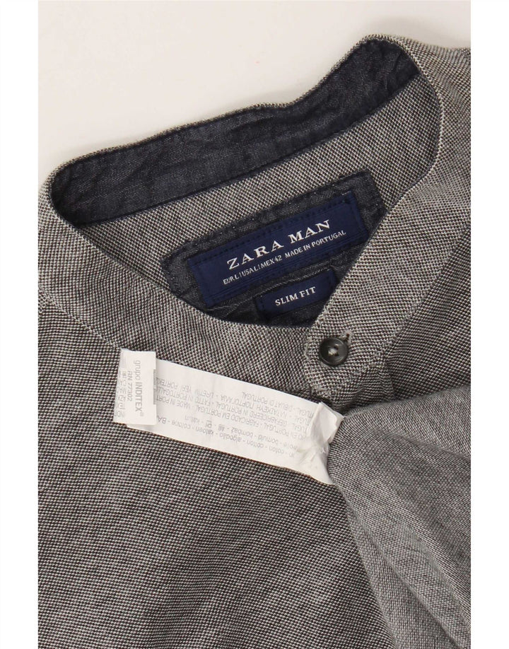 Camicia Zara da uomo slim fit grande in cotone grigio