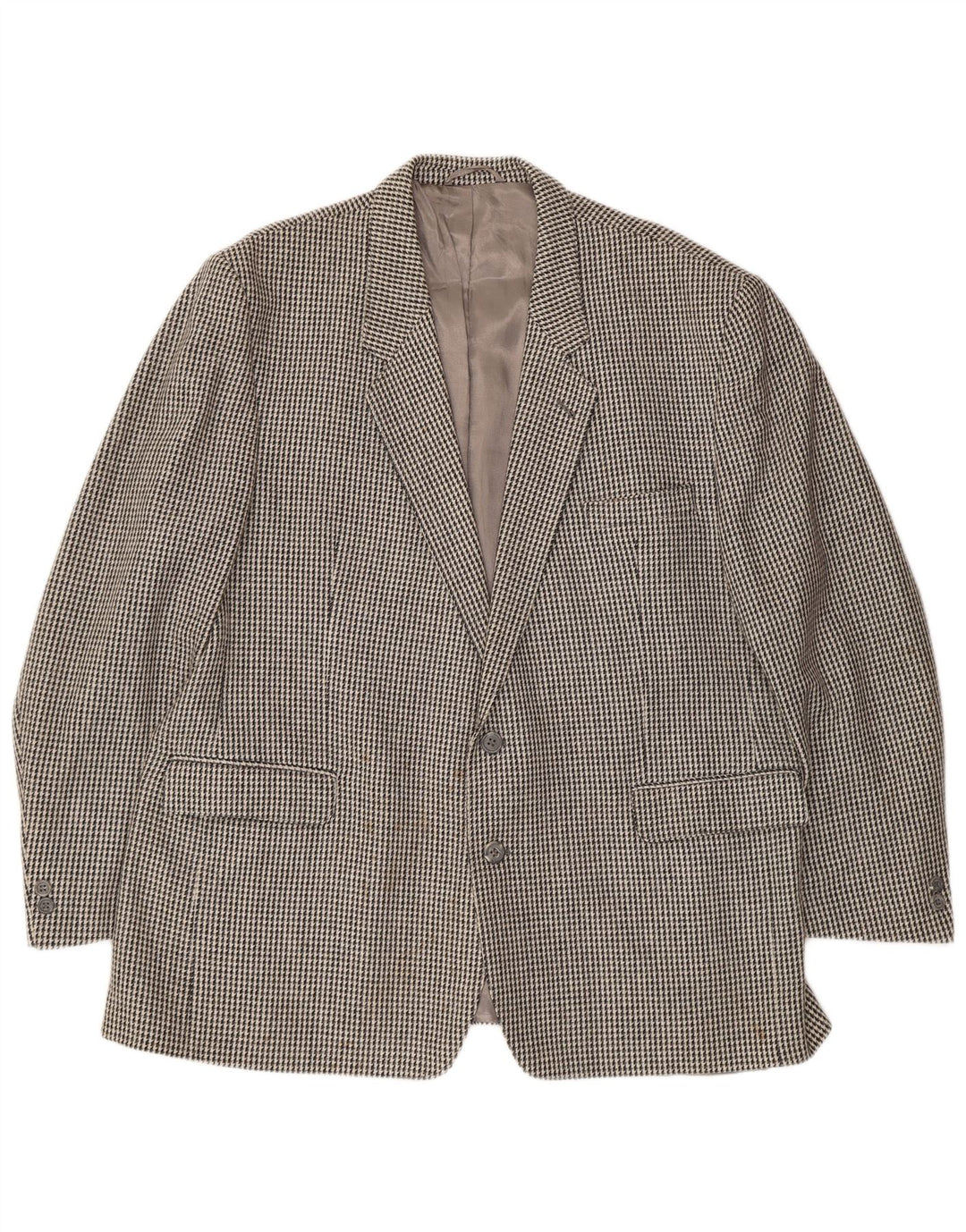 Giacca blazer vintage da uomo a 2 bottoni UK 40 grande lana pied de poule grigia