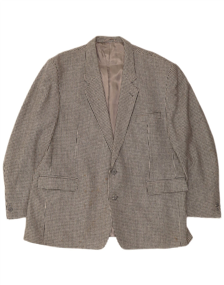 Giacca blazer vintage da uomo a 2 bottoni UK 40 grande lana pied de poule grigia