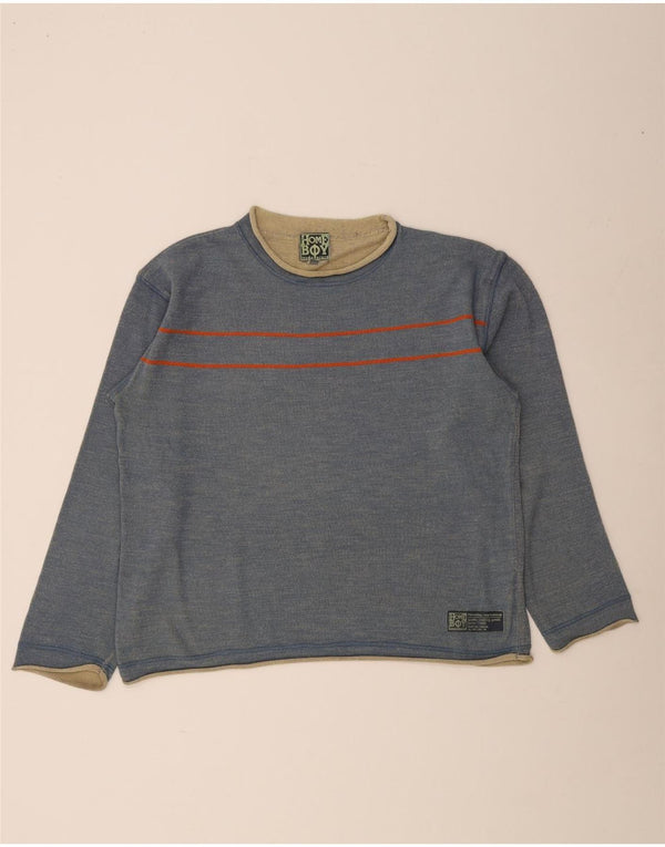 Home Boy Maglione da uomo con scollo a barca, maglione a righe grandi blu