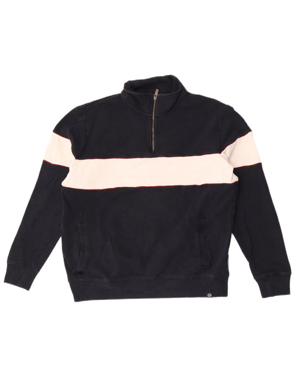 Felpa da uomo Marks & Spencer con zip e collo, maglione grande, blu navy, color block