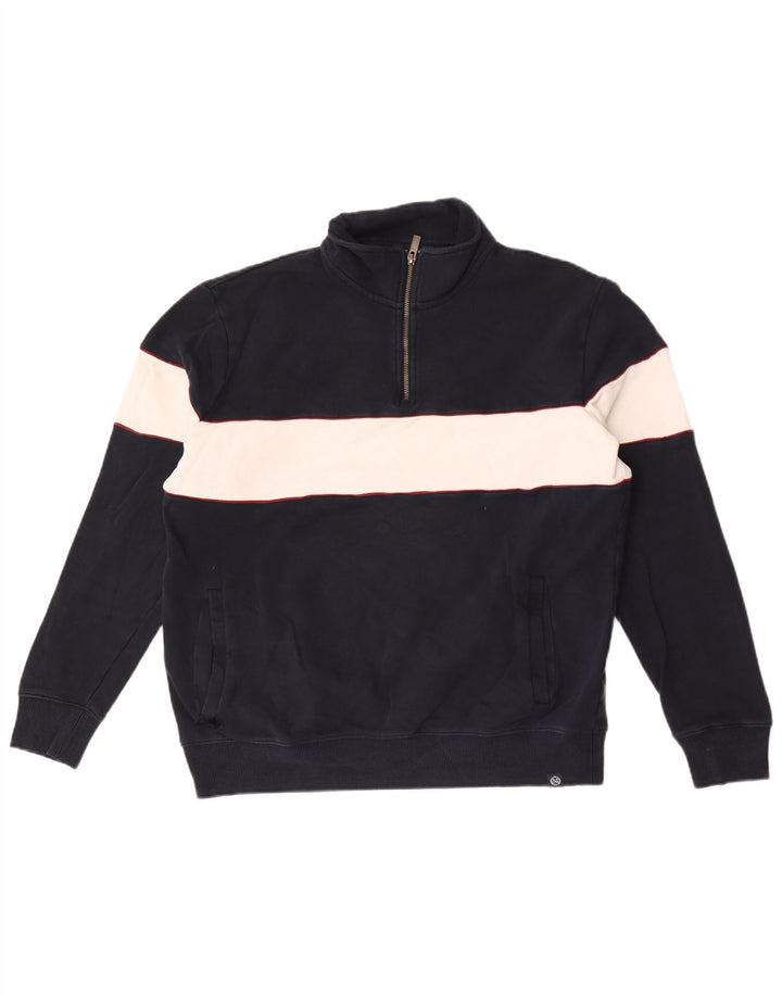 Felpa da uomo Marks & Spencer con zip e collo, maglione grande, blu navy, color block