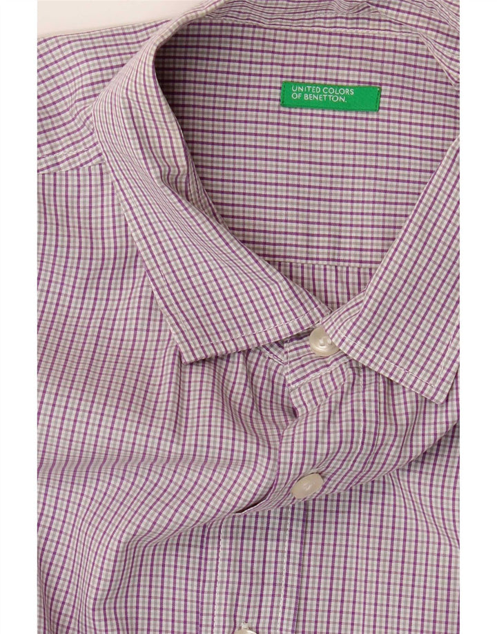 Camicia a maniche corte da uomo Benetton grande a quadretti viola