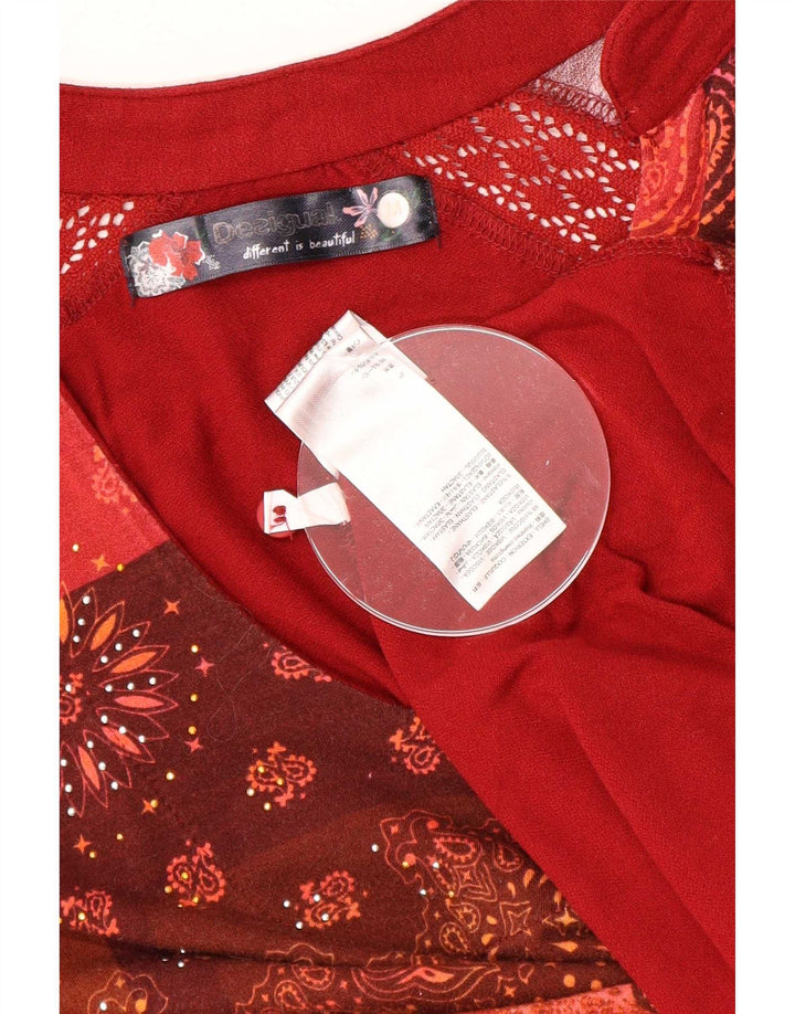 Desigual Donna Camicetta Top UK 14 Viscosa Paisley Rosso Medio
