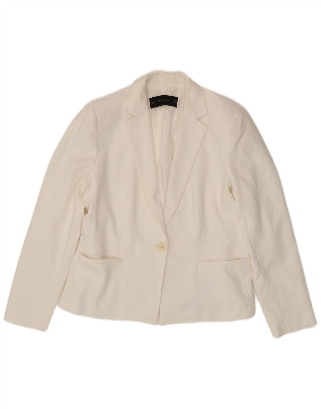 Giacca Blazer a 1 Bottone da Donna ZARA UK 18 XL Poliestere Bianco