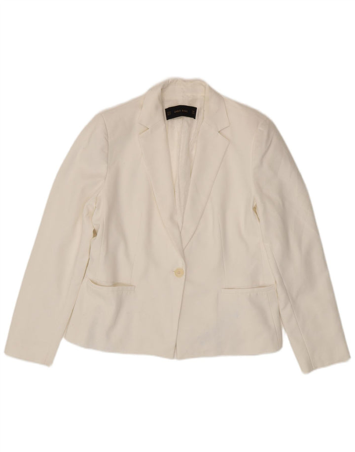 Giacca Blazer a 1 Bottone da Donna ZARA UK 18 XL Poliestere Bianco