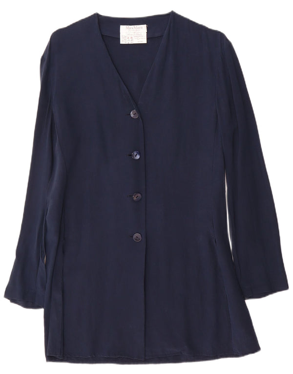 Giacca blazer a 4 bottoni da donna Max Mara UK 14 seta blu navy media