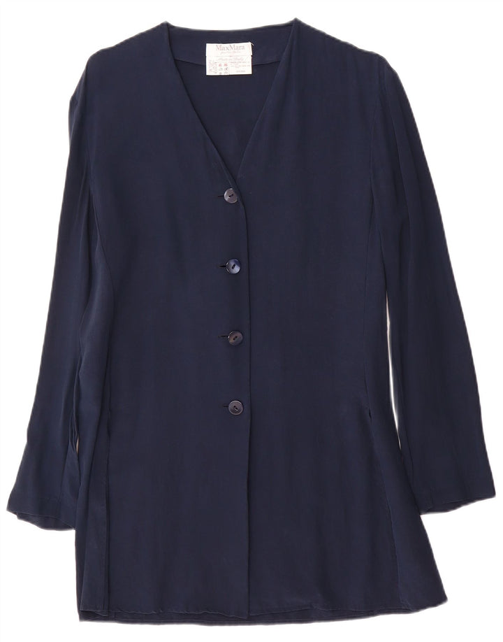 Giacca blazer a 4 bottoni da donna Max Mara UK 14 seta blu navy media