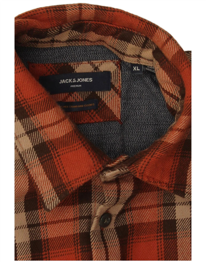 Camicia da uomo in flanella Jack & Jones XL in cotone a quadri arancione
