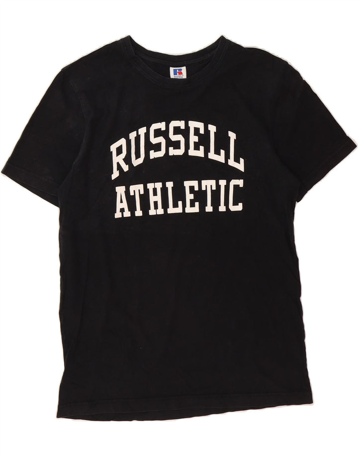 RUSSELL ATHLETIC Mens Graphic T-Shirt Top Medium Black Cotton Vintage Russell Athletic and Second-Hand Russell Athletic from Messina Hembry 