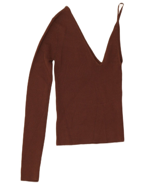 Zara Womens One Shoulder Top UK 12 Medium Brown Viscose