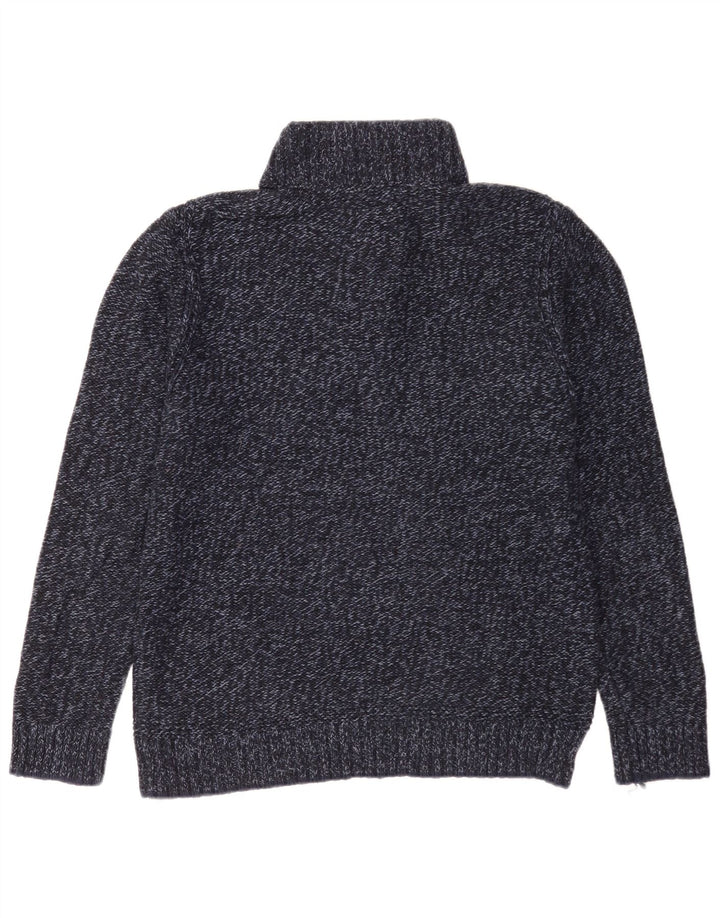 Maglione da uomo con collo abbottonato Fat Face in cotone medio blu navy screziato
