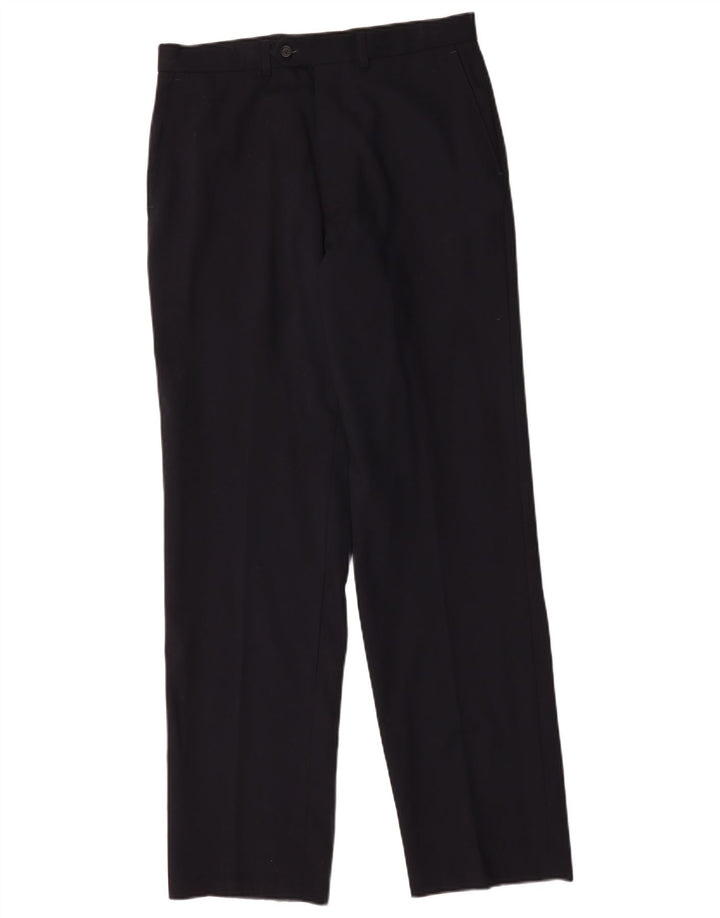 Pantaloni casual dritti da uomo Marks & Spencer W32 L33 lana blu navy