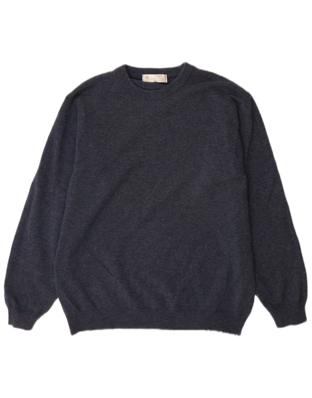 Maglione maglione girocollo da uomo Marks & Spencer blu medio in lana d'agnello