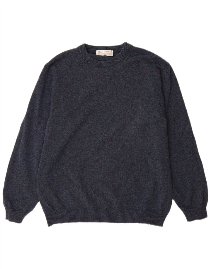 Maglione maglione girocollo da uomo Marks & Spencer blu medio in lana d'agnello