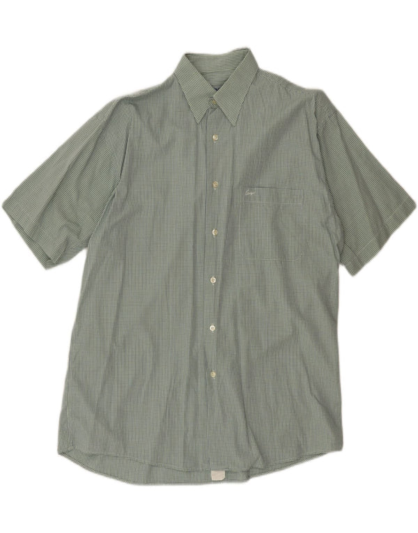 KENZO Mens Short Sleeve Shirt Size 41/16 Large Green Check Cotton
