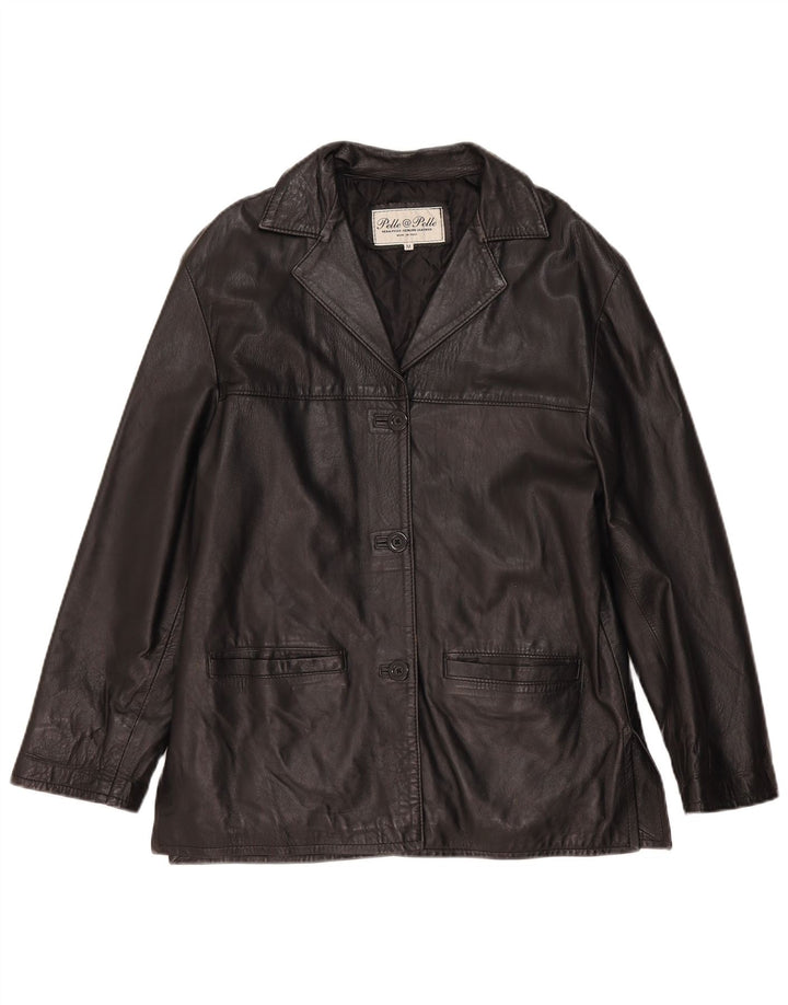 Giacca in pelle da donna vintage UK 14 in pelle nera media