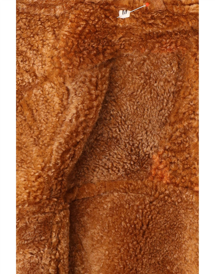Giacca vintage in shearling da donna UK 14 Marrone medio geometrico