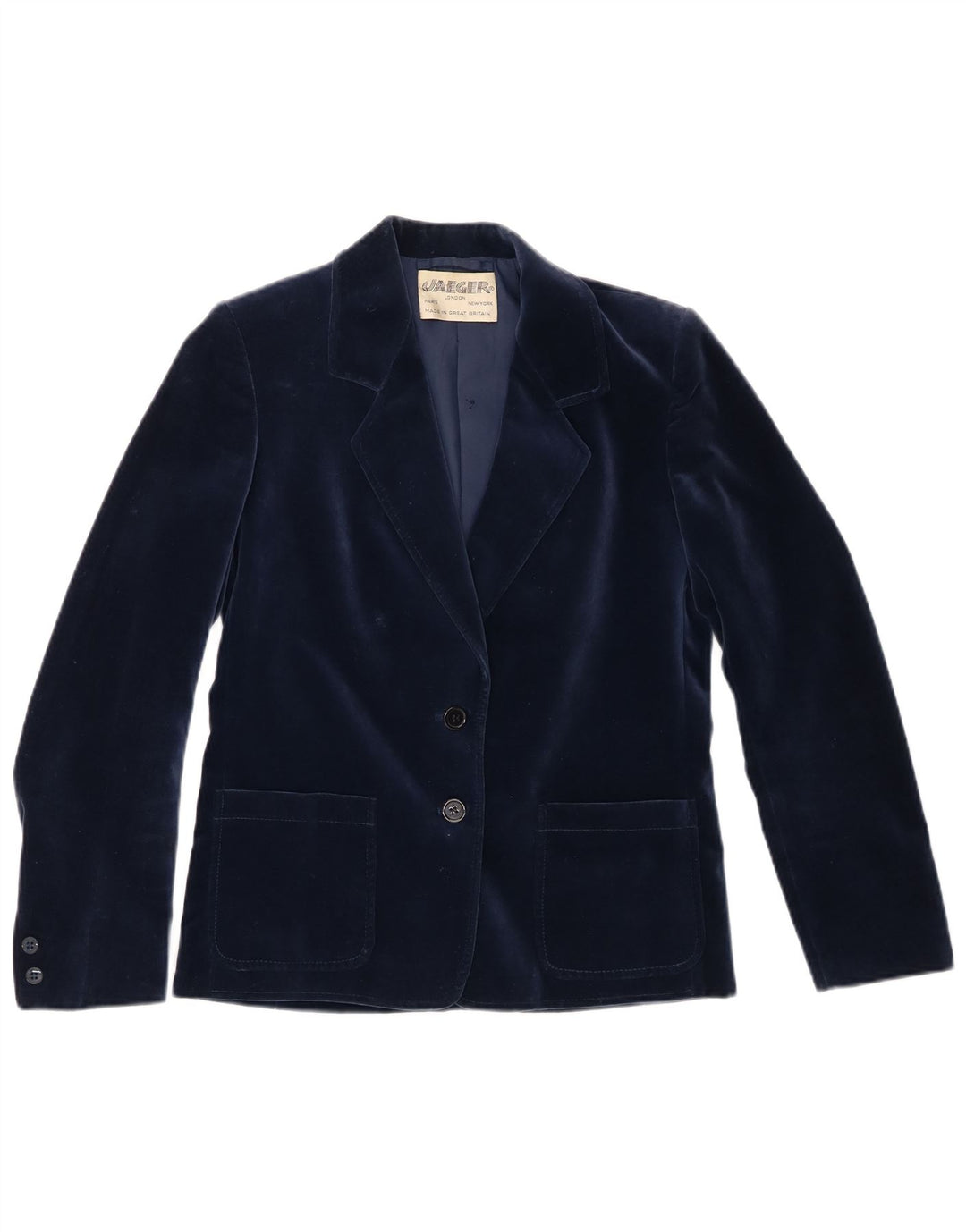 Giacca blazer in velluto da donna a 2 bottoni Jaeger UK 8 piccola in cotone blu navy