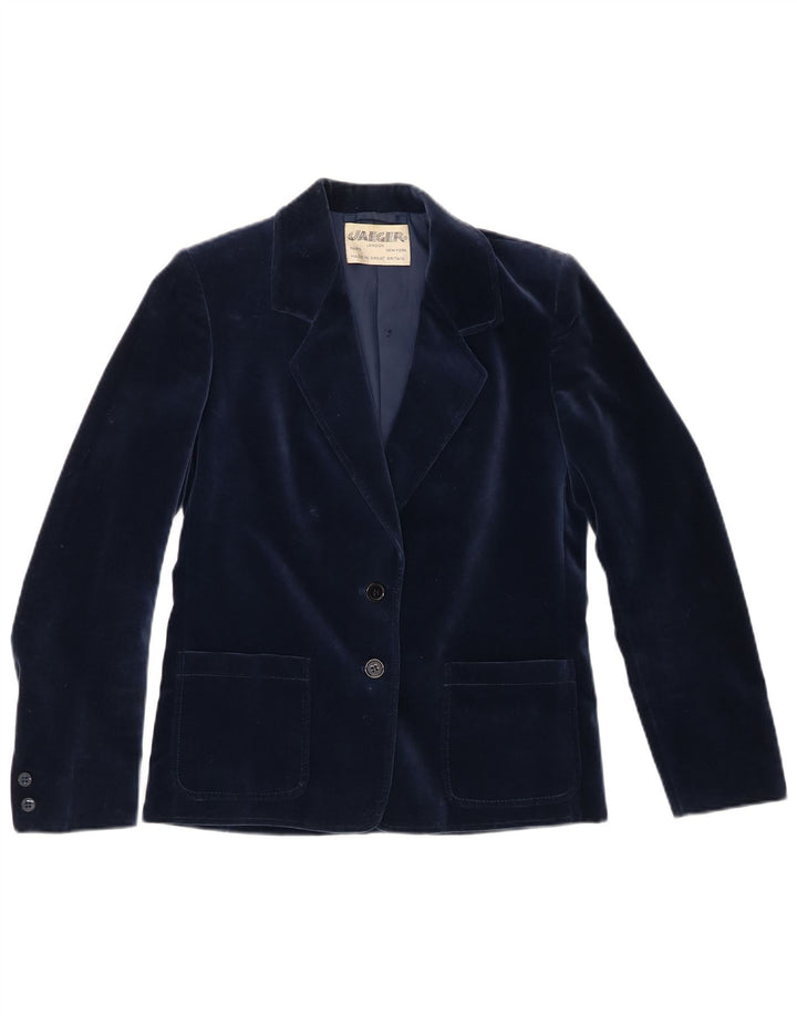 Giacca blazer in velluto da donna a 2 bottoni Jaeger UK 8 piccola in cotone blu navy