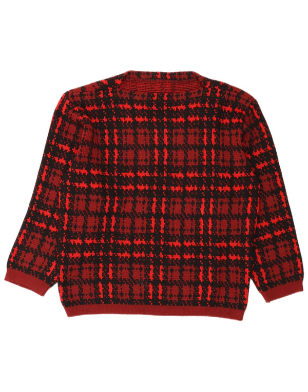 Maglione da donna vintage con scollo a barca, UK 16, grande motivo a quadri rossi