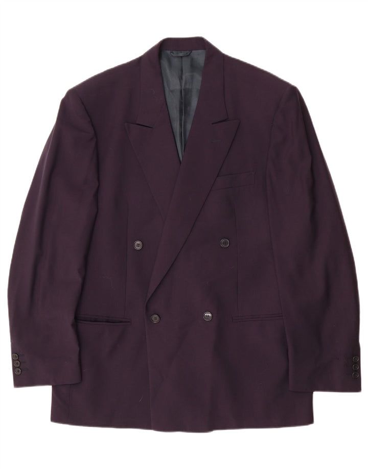 Giacca blazer doppiopetto vintage da uomo IT 50 grande in lana blu navy