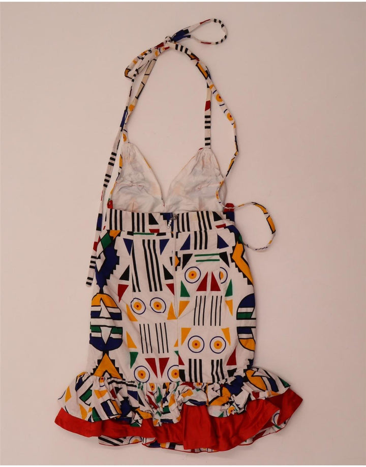 Abito vintage da donna alla caviglia UK 8 Piccolo motivo geometrico multicolore