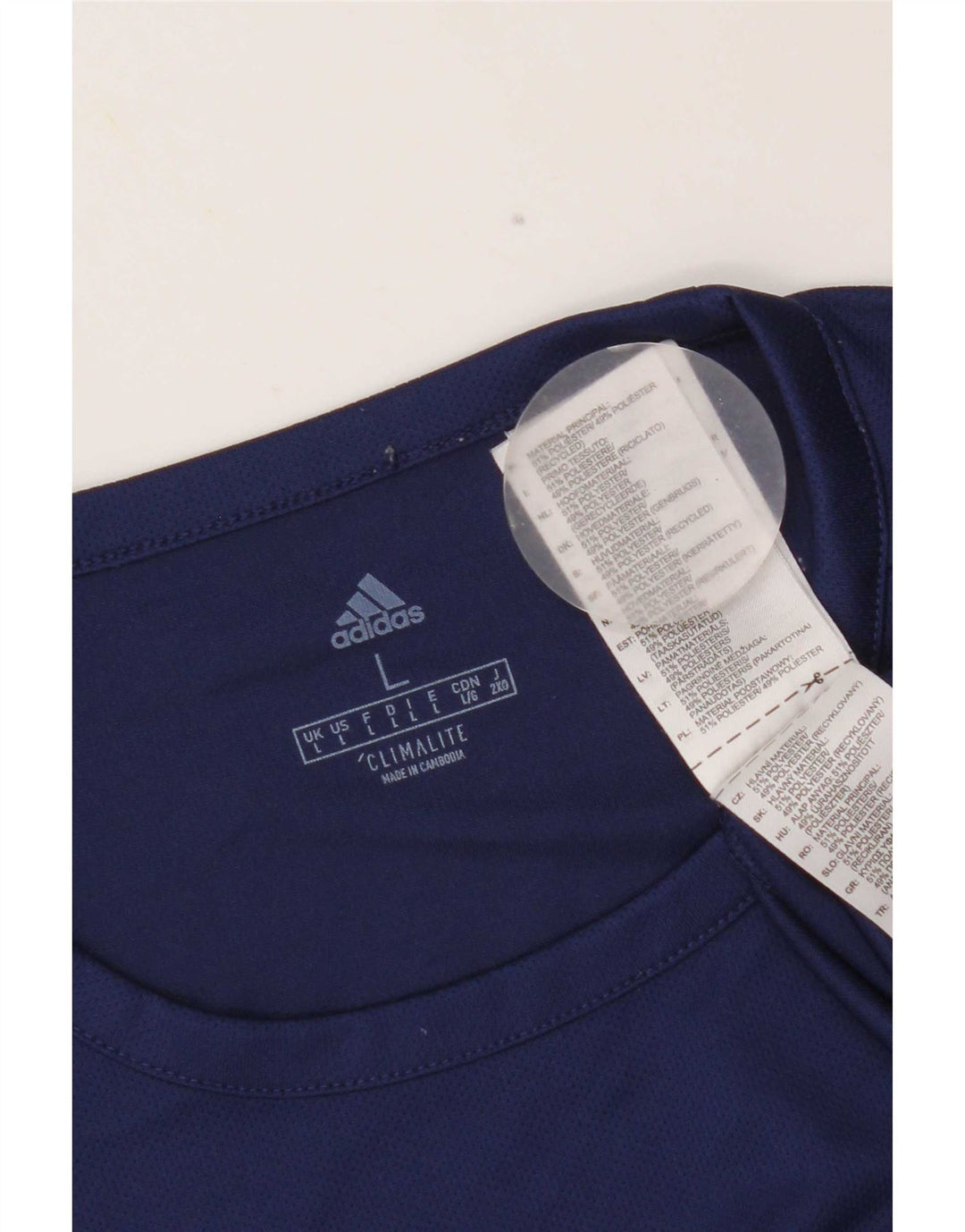 Adidas Uomo Climalite T-shirt Top Large Blu Navy Colourblock Poliestere