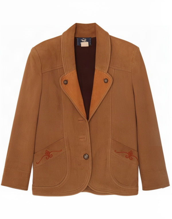 Vintage Womens Suede 1 Button Blazer Jacket IT 40 Large Brown Leather