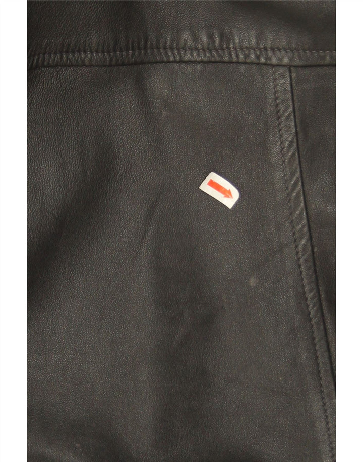 Giacca in pelle oversize da donna vintage UK 10 piccola in pelle nera