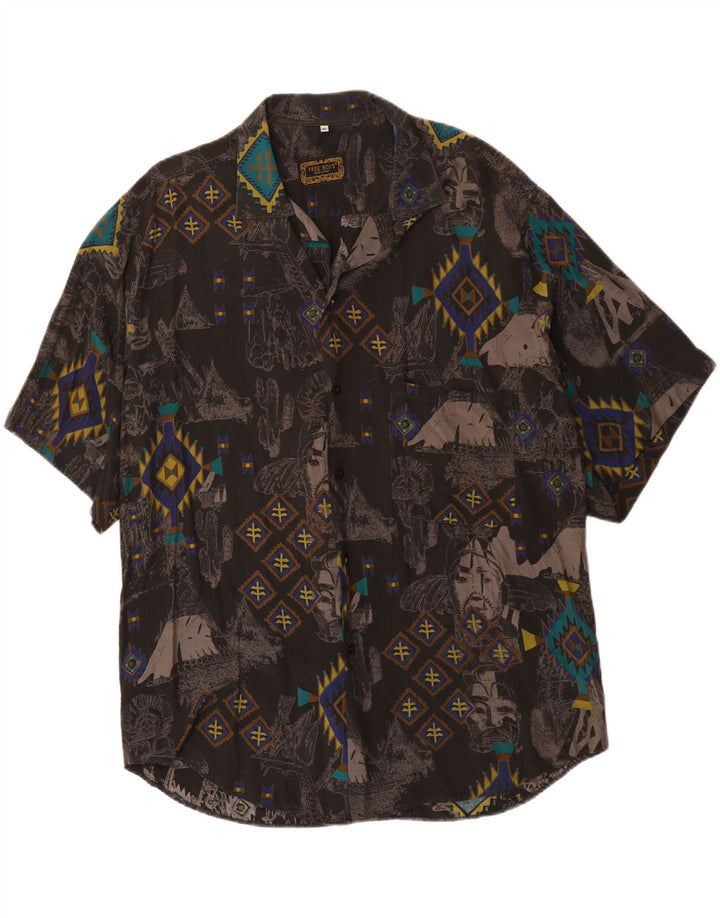 Camicia vintage da uomo a maniche corte XL nera geometrica