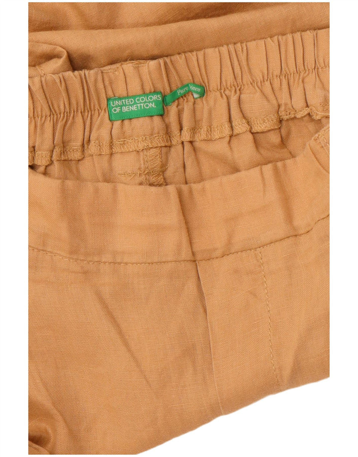 BENETTON Pantaloncini casual a vita alta da uomo W32 Lino marrone medio