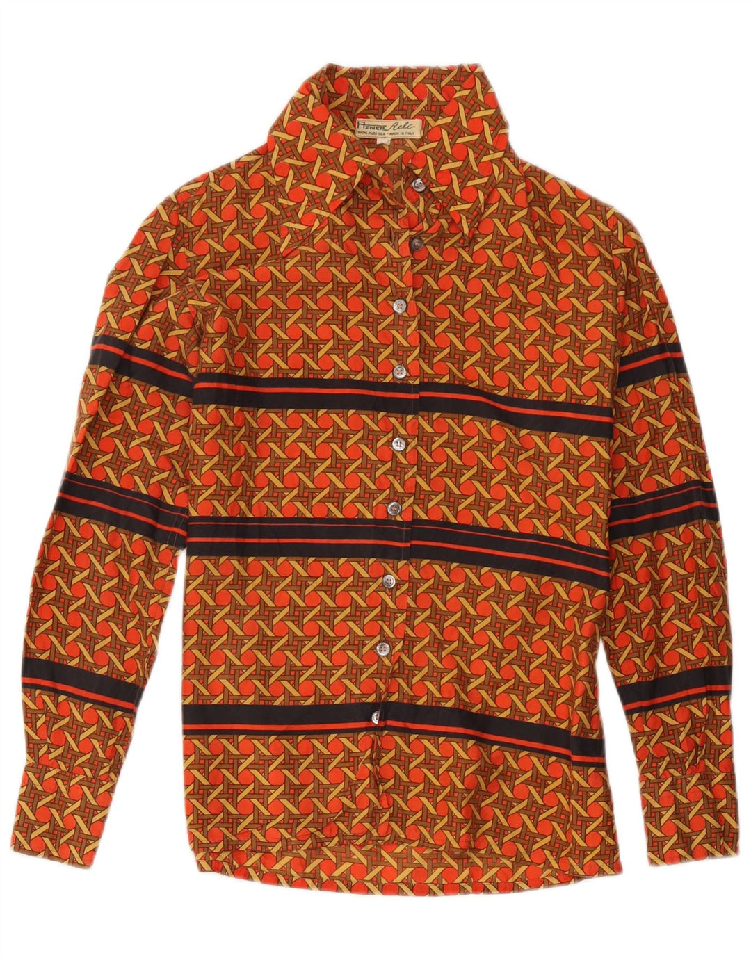 Camicetta camicia vintage da donna IT 44 Seta geometrica rossa media