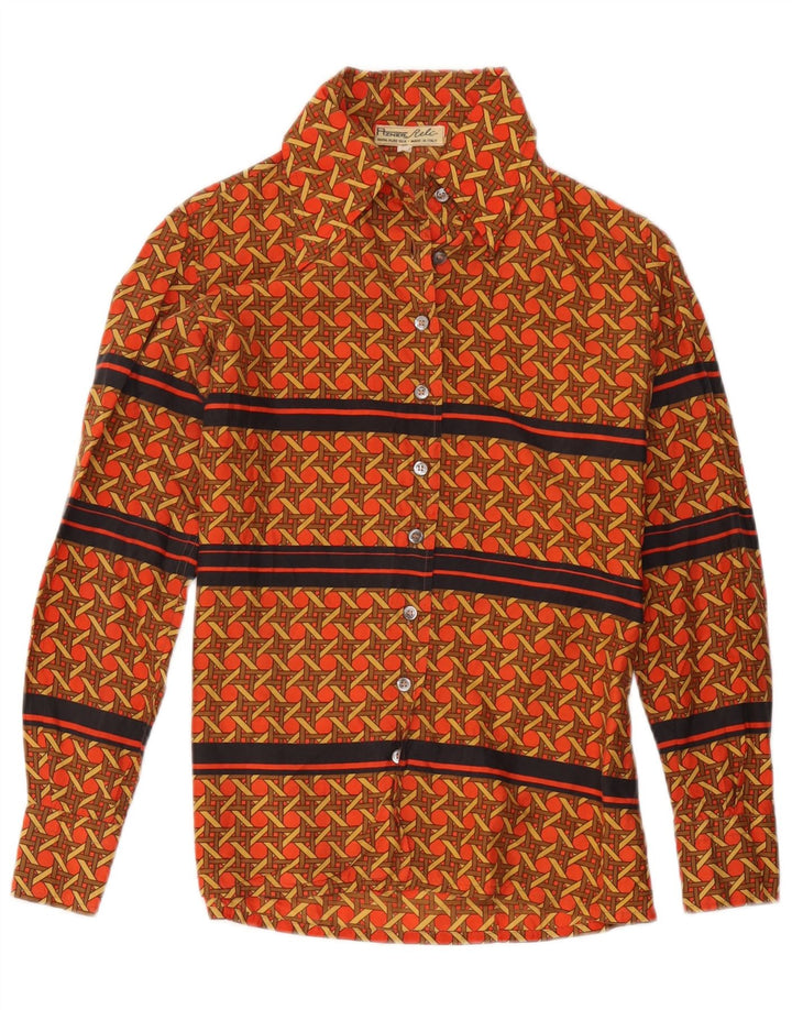 Camicetta camicia vintage da donna IT 44 Seta geometrica rossa media