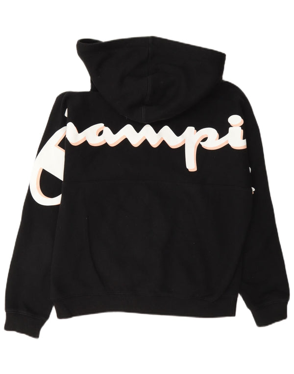 Felpa con cappuccio e zip Champion da donna, vestibilità rilassata, UK 10, piccola, in cotone nero
