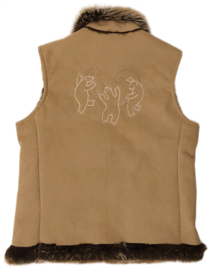 VINTAGE Womens Sherpa Gilet UK 16 Large Beige