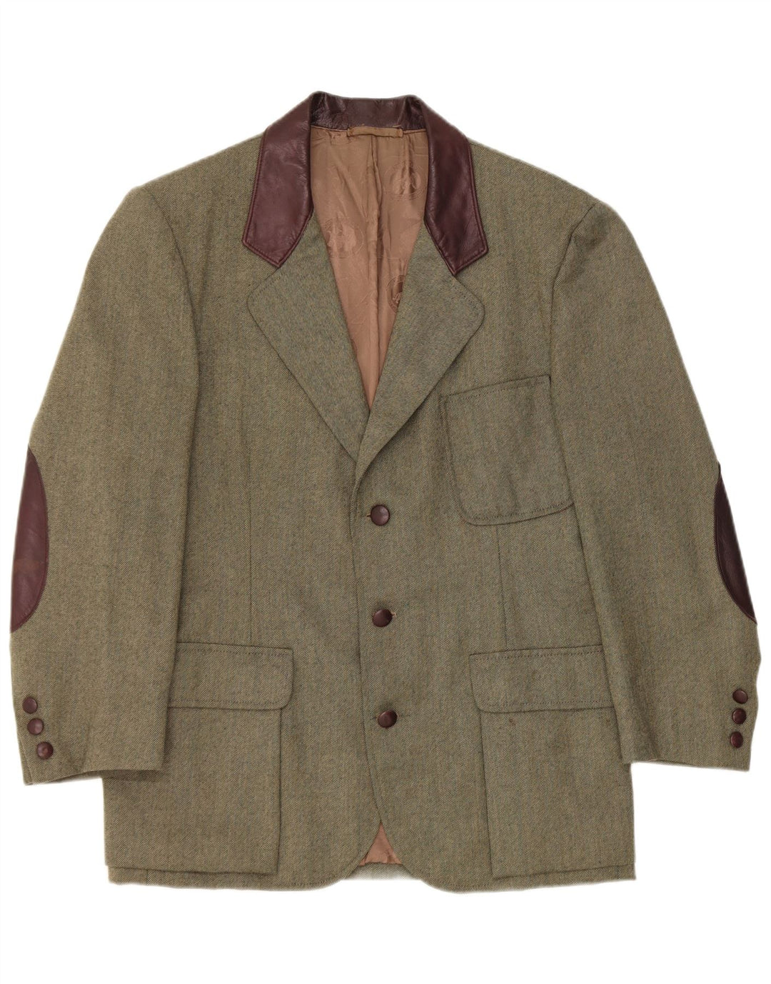 Giacca blazer vintage da uomo a 3 bottoni UK 38 color block color kaki medio