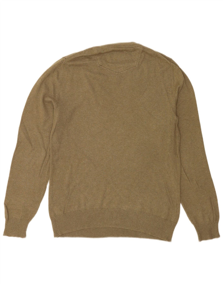 Maglione da uomo con scollo a V Fat Face piccolo in cotone kaki