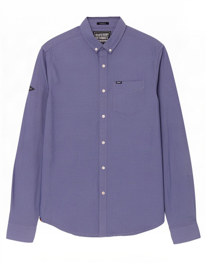 Camicia da uomo Regular Fit Superdry in cotone blu medio