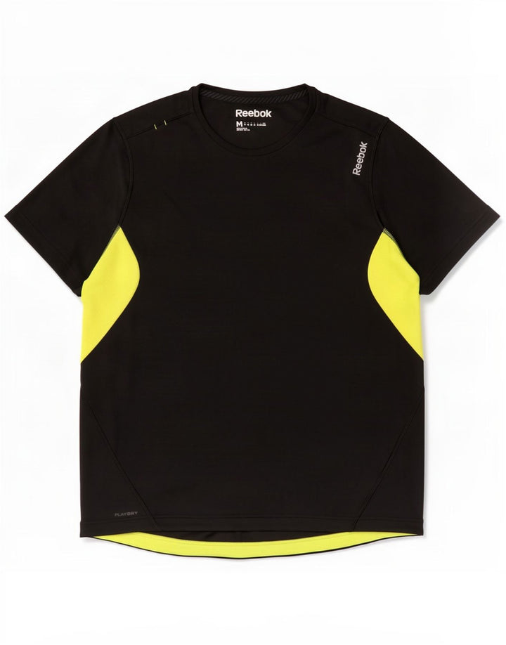 T-shirt Reebok da uomo Top medio nero in poliestere color block