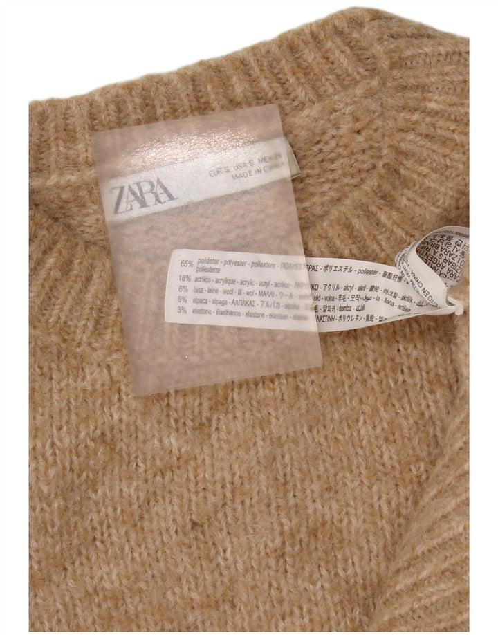 Maglione maglione girocollo oversize da donna Zara UK 10 piccolo poliestere beige