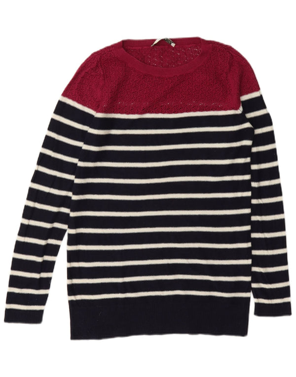 Maglione maglione con scollo a barca da donna Oasis UK 6 XS cotone a righe blu navy