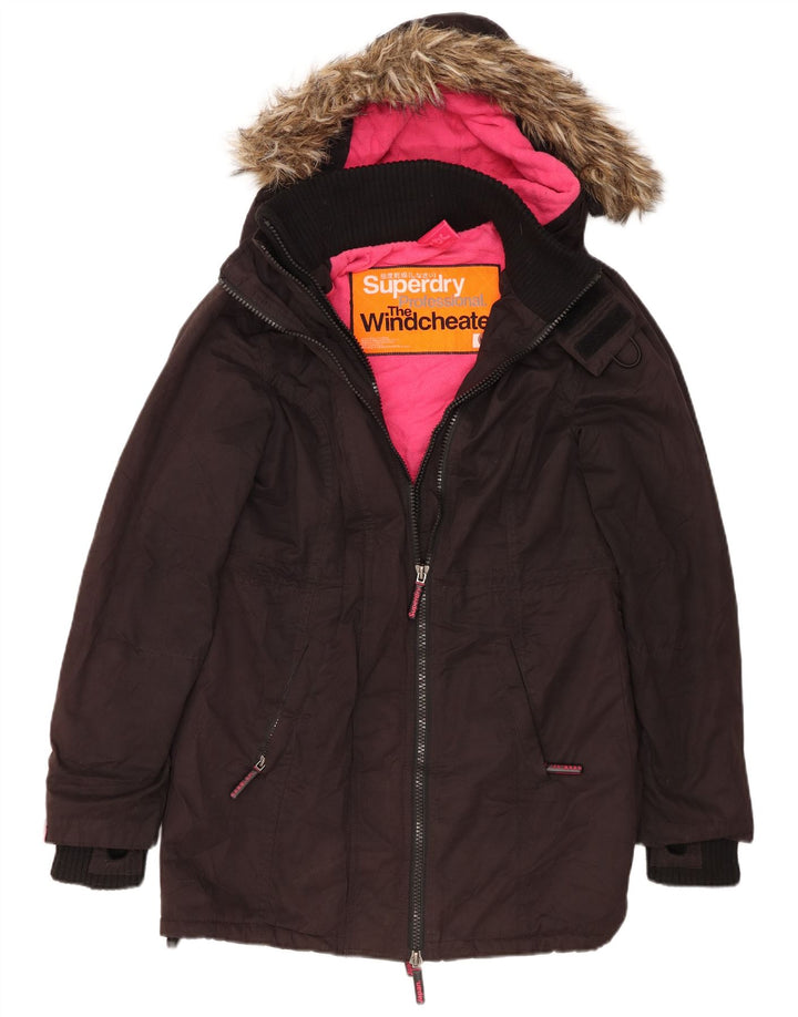 Giacca parka con cappuccio da donna Superdry Windcheater UK 14 media nera