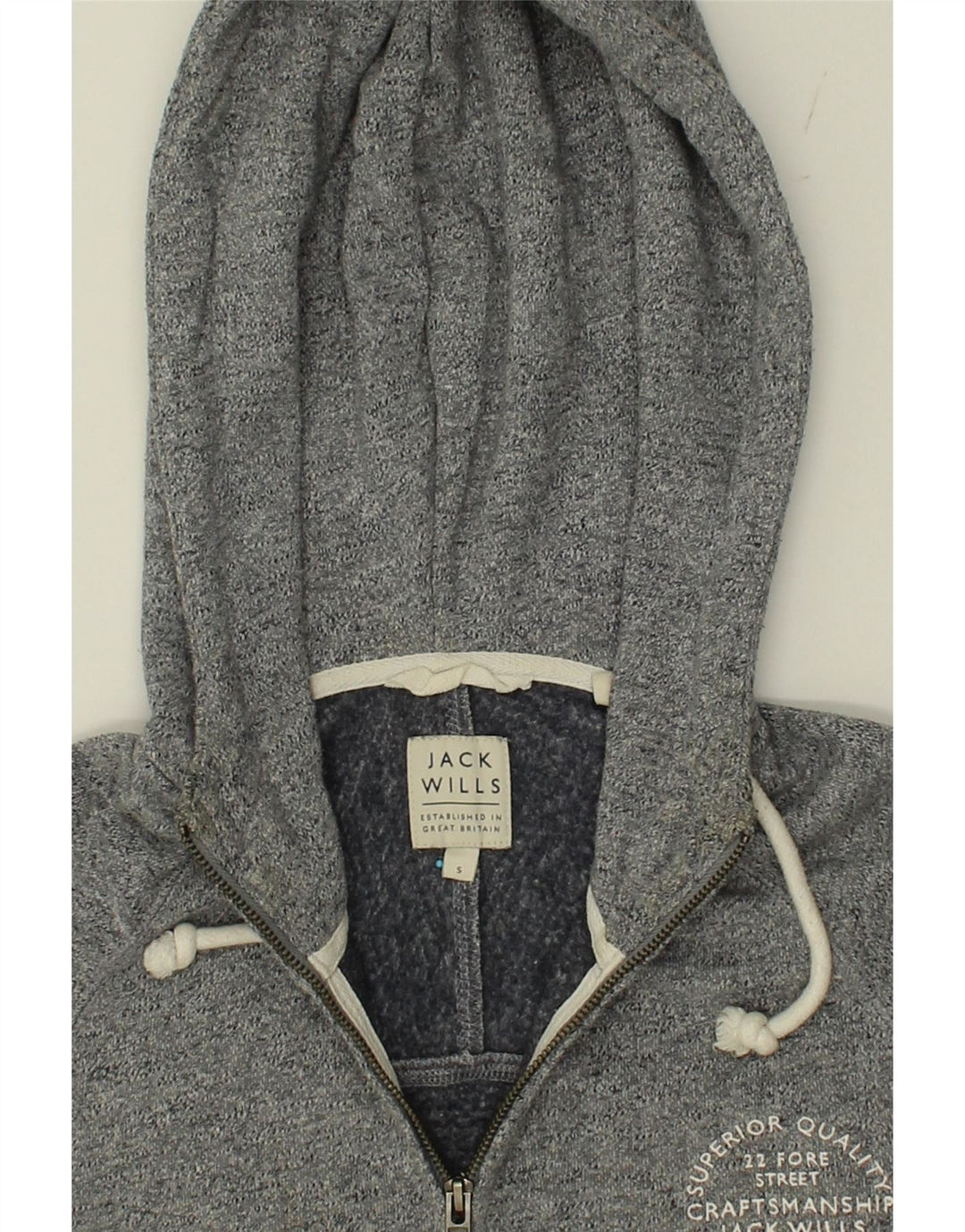 JACK WILLS Mens Zip Hoodie Sweater Small Grey Flecked Cotton Vintage Jack Wills and Second-Hand Jack Wills from Messina Hembry 